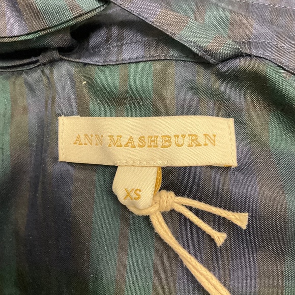 ANN MASHBURN NAVY / GREEN BLACKWATCH SILK SHANTUNG CLASSIC SHIRTWAIST MAXI DRESS - Picture 4 of 5